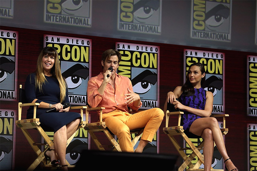 Credit – Gage Skidmore, Patty Jenkins, Chris Pine & Gal Gadot at the 2018 Comic-Con International 3, CC BY-SA 2.0