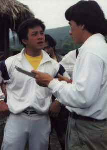Stanley Tong and Jackie Chan on the set of Police Story 3. 