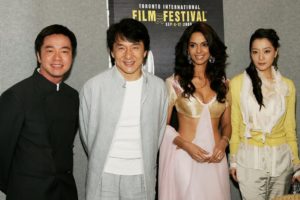 Tong, Chan, Mallika Sherawat and Kim Hee-Seon a press conference for The Myth in 2005.