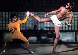 Bruce Lee and Kareem Abdul-Jabbar photographed on the set of Game of Death.