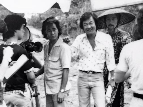 Chang Shan with director Ting Chung during the filming of Of Cooks and Kung Fu.